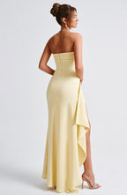 Adriana Strapless Draped Split Gown