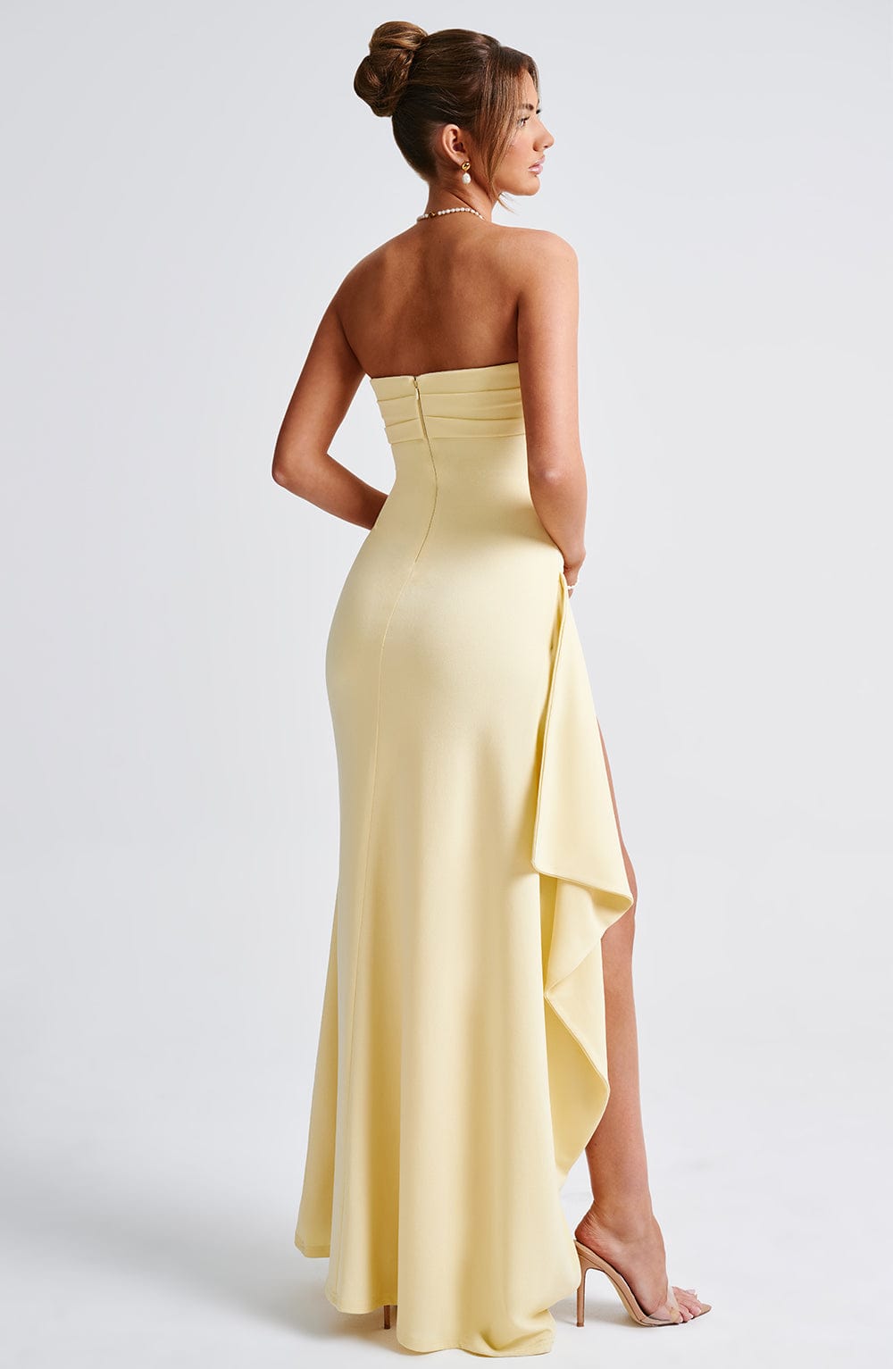 Adriana Strapless Draped Split Gown