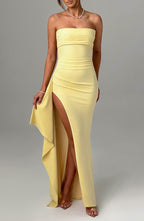 Adriana Strapless Draped Split Gown