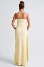 Adriana Strapless Draped Split Gown