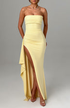Adriana Strapless Draped Split Gown