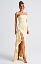 Adriana Strapless Draped Split Gown